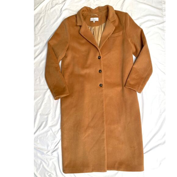 Revolve L'Academie Tyler Long Camel Coat Large, Leopard Patch - Picture 3 of 6
